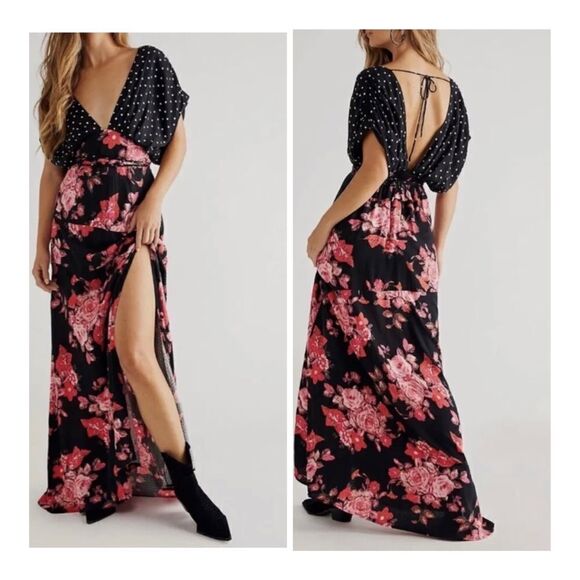 NWT People Juniper Maxi Dress Floral Polka Dot size S
NWT  retail $148
Black red - Picture 1 of 9